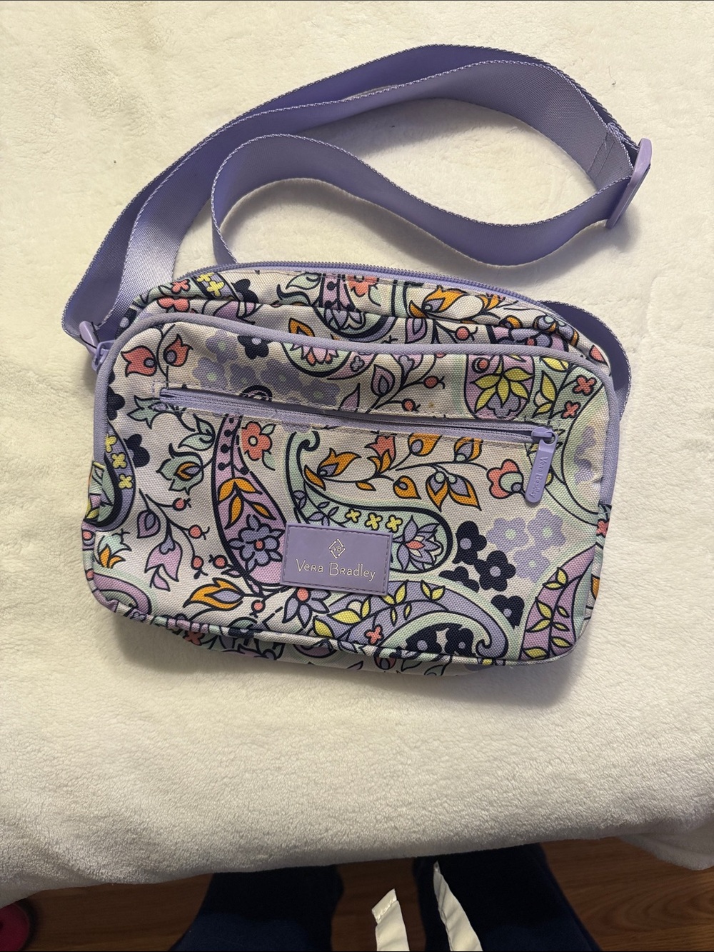 Vera Bradley Trimmed Crossbody Bag in the Maddalena Paisley Soft lilac